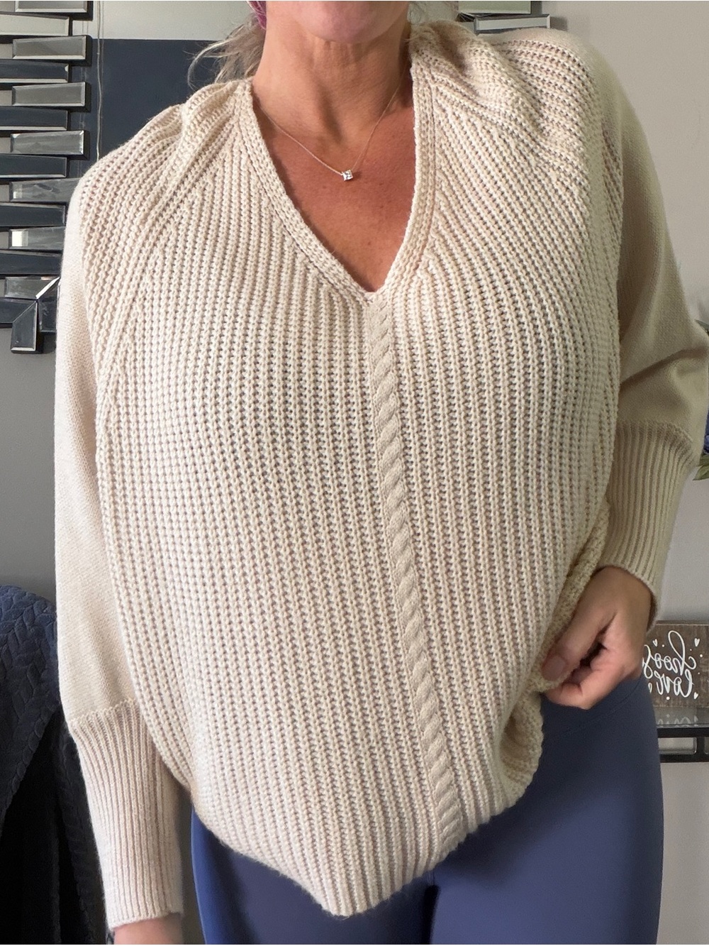 Cozy V-Neck Pullover Sweater in Cream